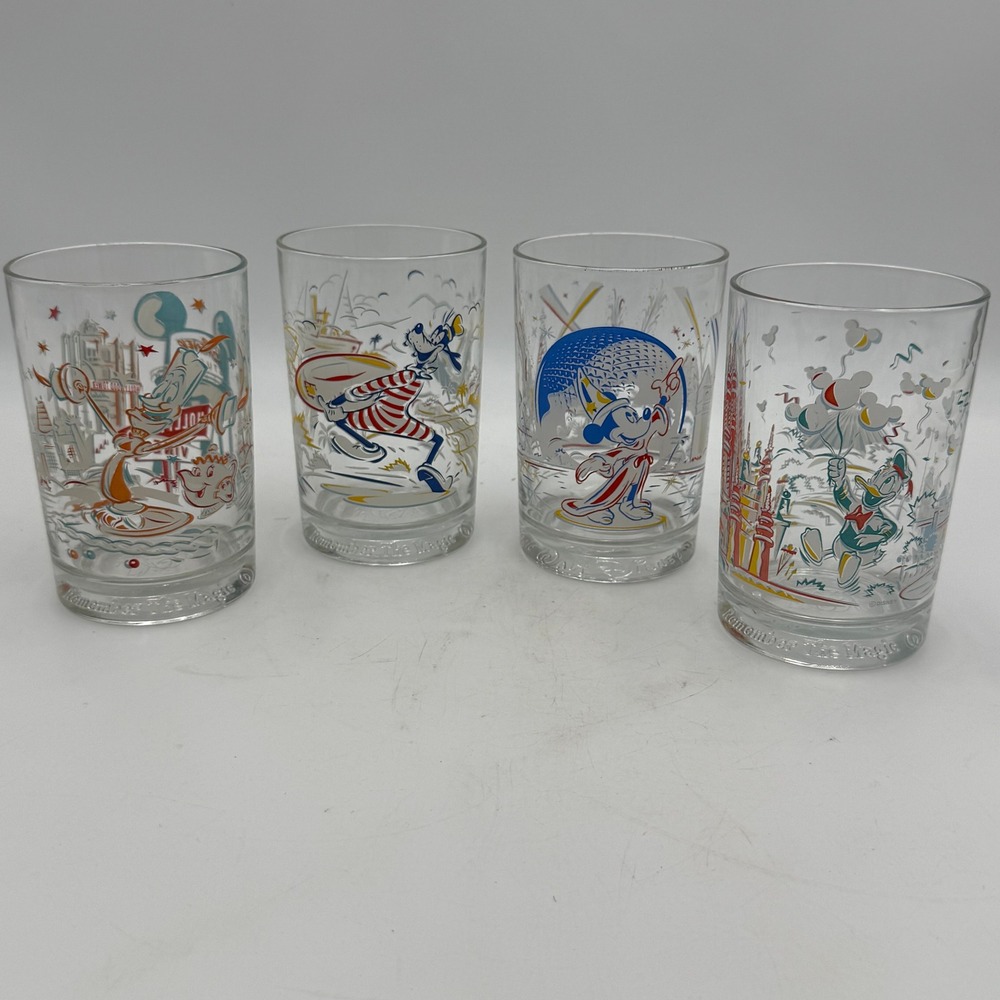 Vintage Walt Disney World 25th Anniversary Remember The Magic Glasses Set of 4